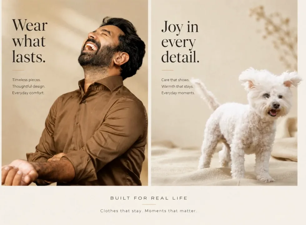 The campaign: a man laughing beside a dog, built for real life.