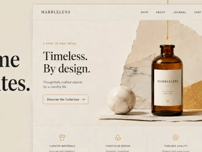 The finished website the material reorganises itself into.